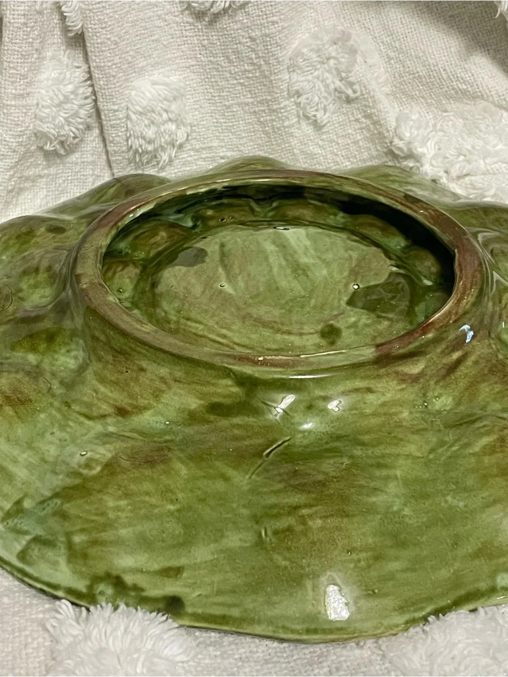 Antique‎ Green Pottery / Ceramic Egg Plate 13”